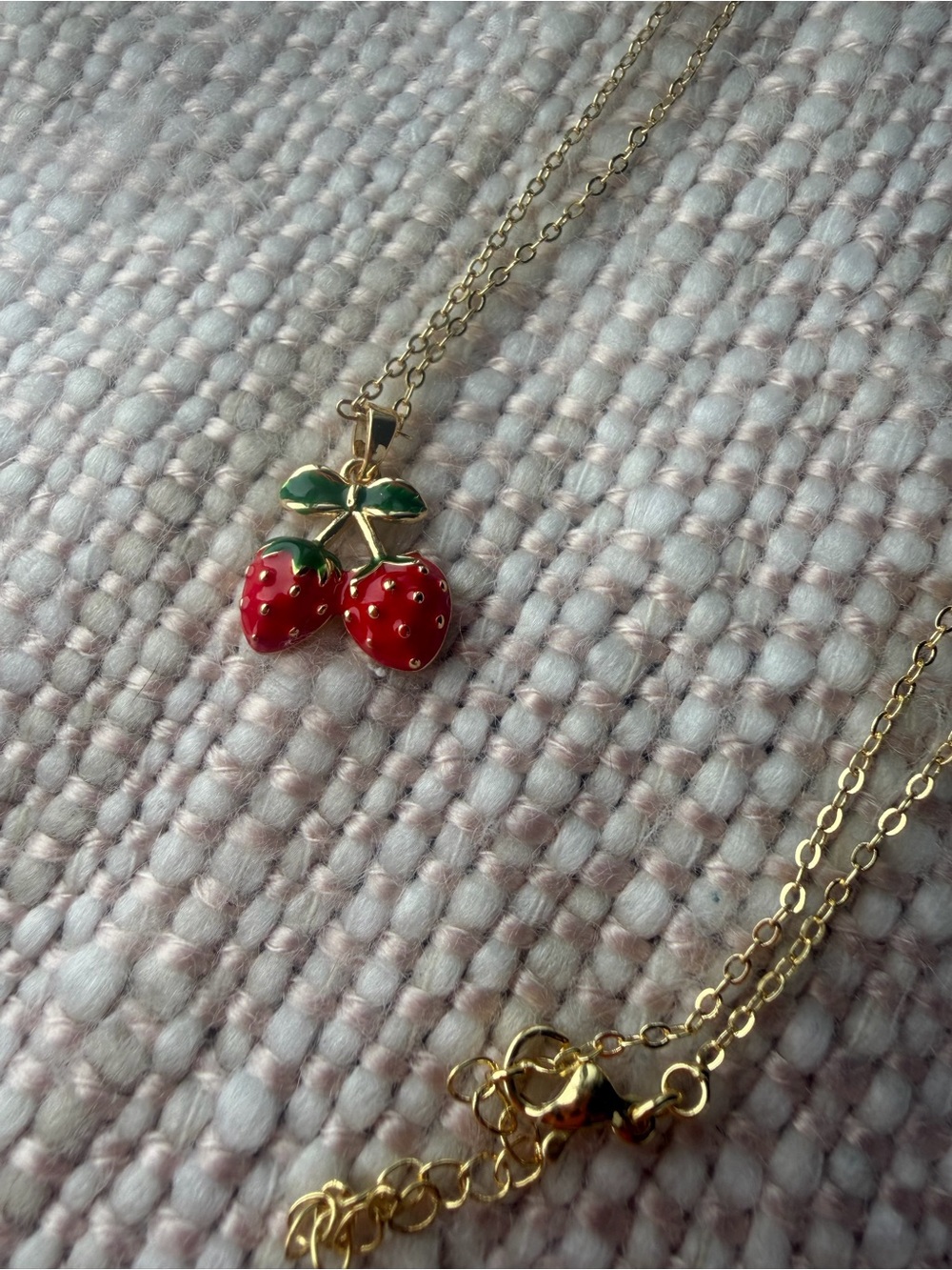 Strawberry Pendant Necklace Gold Rhodium Necklace Hypoallergenic - Picture 3 of 9